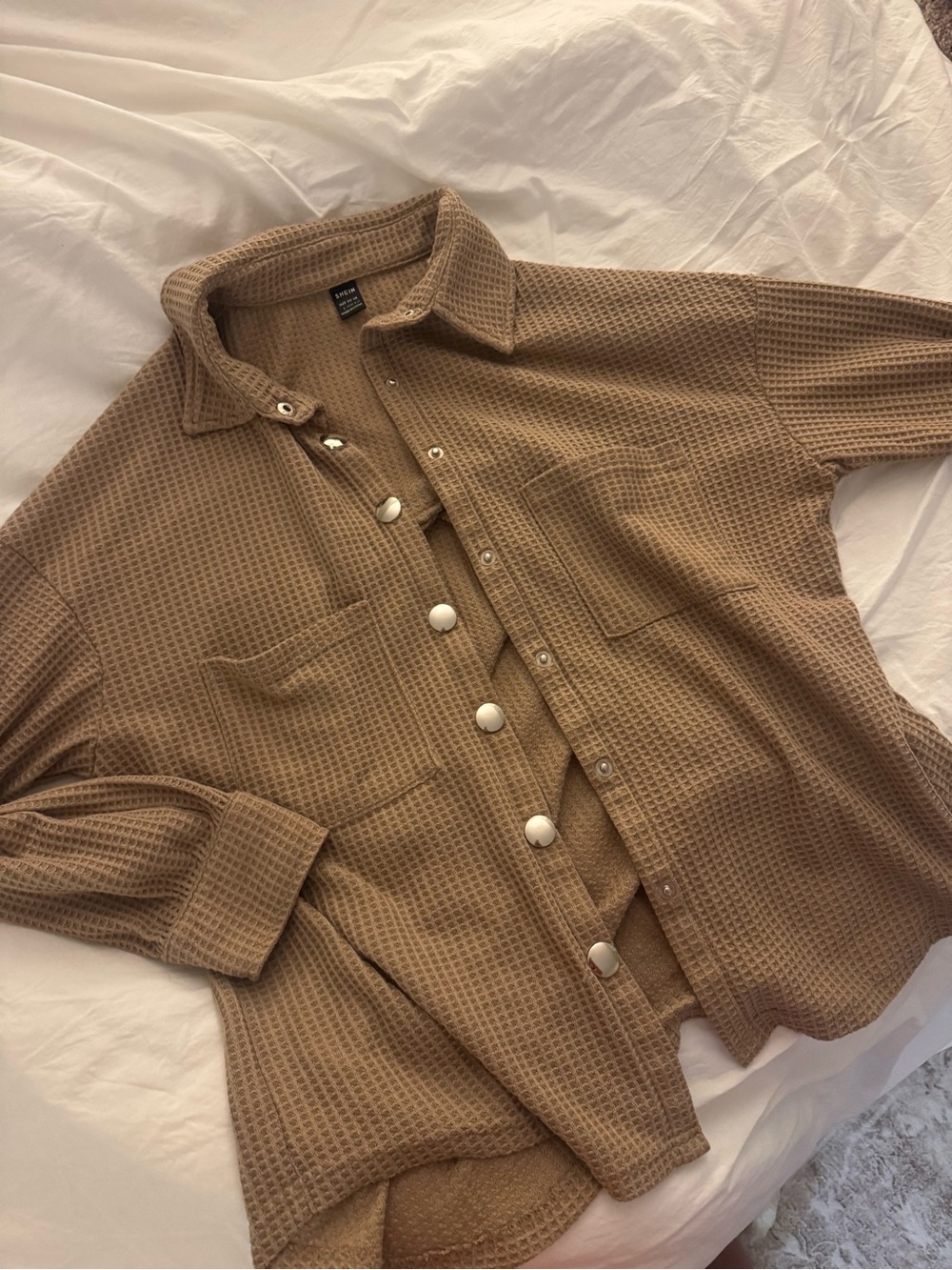 Waffle Knit Button-Up Shirt Jacket